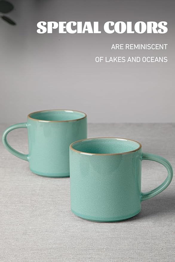 famiware Nature Coffee Mugs Set of 4, 14 oz Coffee Mug Set, Coffee Cups with Handle for Coffee, Tea, Cocoa and Milk, Microwave and Dishwasher Safe, Verdure