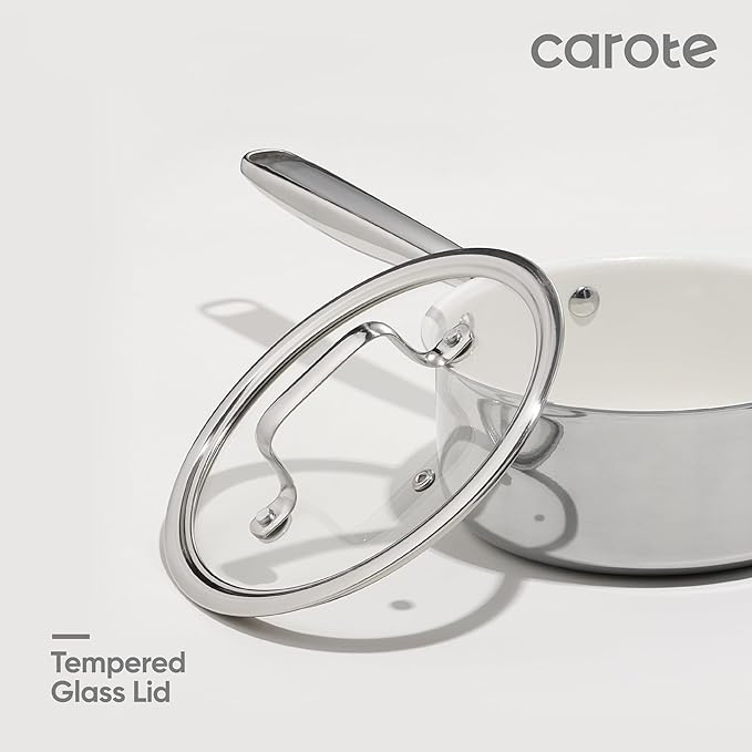 CAROTE 1.6Qt & 3.0Qt Stainless Steel Saucepan Set, Ceramic Pot Sets Non-Stick Non-Toxic Kitchen Cookware, Small Cooking Pots with Lids, Oven Safe, Induction Sauce Pan, Even Heating