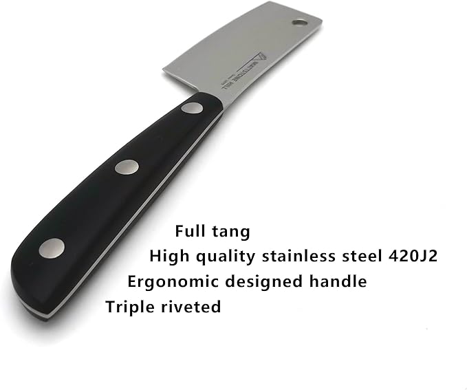 Cheese Knife - MATTSTONE HILL Cheese Cleaver, Hard Cheese Cutter, Premium Stainless Steel, Black Handle