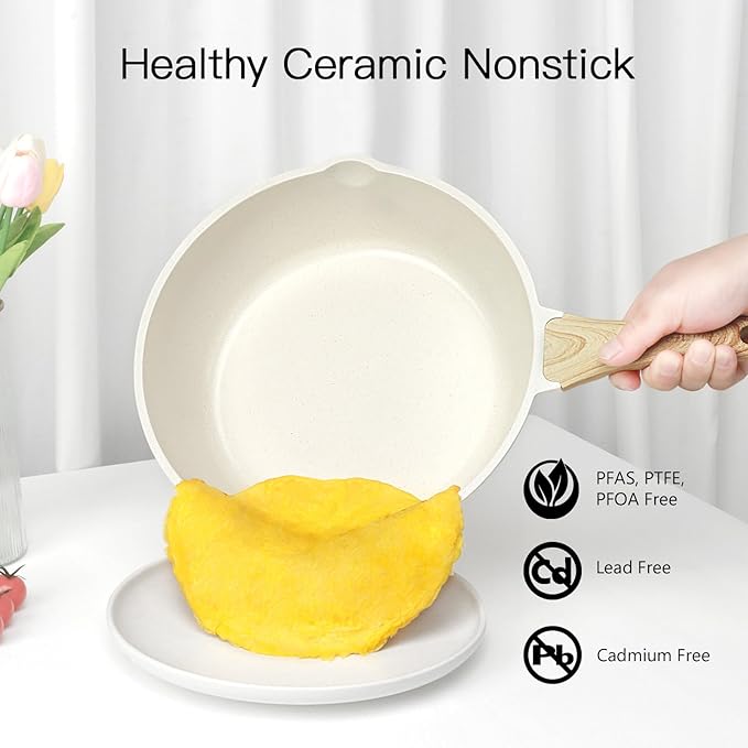 GiPP Ceramic Non Stick Pots and Pans Set - 18 Pcs Nonstick Cookware Set, Non-toxic Healthy Kitchen Cooking Set w/Frying Pans Set, Dishwasher Safe, PFAS PTFE PFOA PFOS Free, White