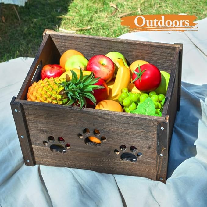 Wooden Crates 2 Pack, Hollow Claw Wooden Crates for Display & Storage, Farmhouse Handmade Wood Crate with Handles, Rustic Large Decorative Wood Crate Box for Display