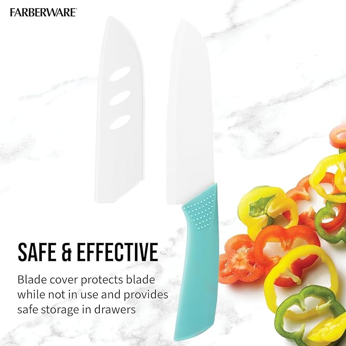 Ceramic Santoku Knife 7 Inch - High-Precision Blade for Meats, Fruits, and Vegetables - Durable Ceramic Blade with Protective Sheath - Sky Blue