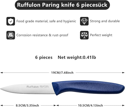 Paring Knife Fruit Knife Set (6 Pieces), Ultra Sharp Stainless Steel Vegetable and Fruit Knife with PP Plastic Ergonomic Handle for Cutting Fruits and Vegetables.