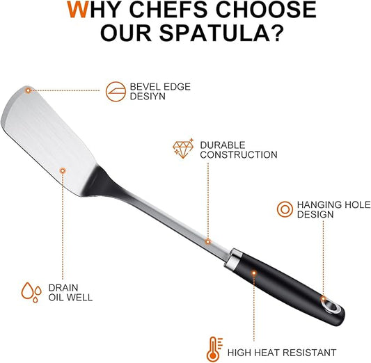 Stainless Steel Spatula Set, 1PC Heavy Duty Turner/Metal Spatula, High Heat Resistant Kitchen Cooking Utensils, Ideal Cookware for Frying Steak, Fish, Eggs or Pancakes