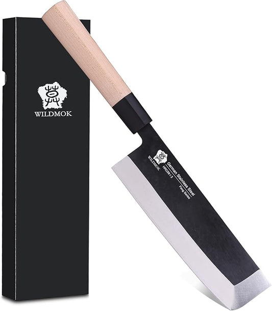 WILDMOK 7 Inch Asian Usuba Vegetable Knife German Stainless Steel Blade & Traditional Wooden Handle