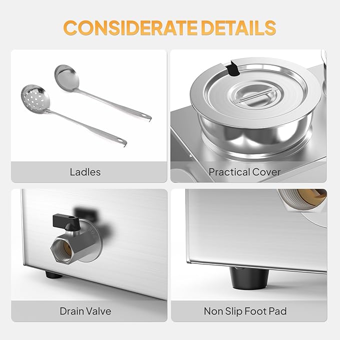 ROVSUN 15QT Commercial Soup Warmer, Electric Food Warmer Steam Table, 1200W Countertop Bain Marie with Dual 7.4QT Pots, 86~185°F Adjustable Temperature, Lid and Tap for Buffet Restaurant