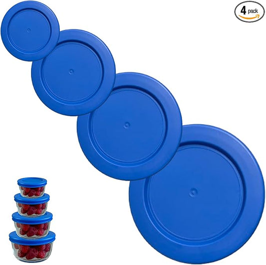 1, 2, 4 & 7 Cup Blue Replacement Lids/Covers for Pyrex, Anchor Hocking & KlareWare Storage Bowls *Lids Only Glass Container Not Included* (4 Pack *One of Each Size*)