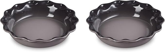 Le Creuset Stoneware Set of 2 Heritage Fluted Pie Dish, 9", Oyster