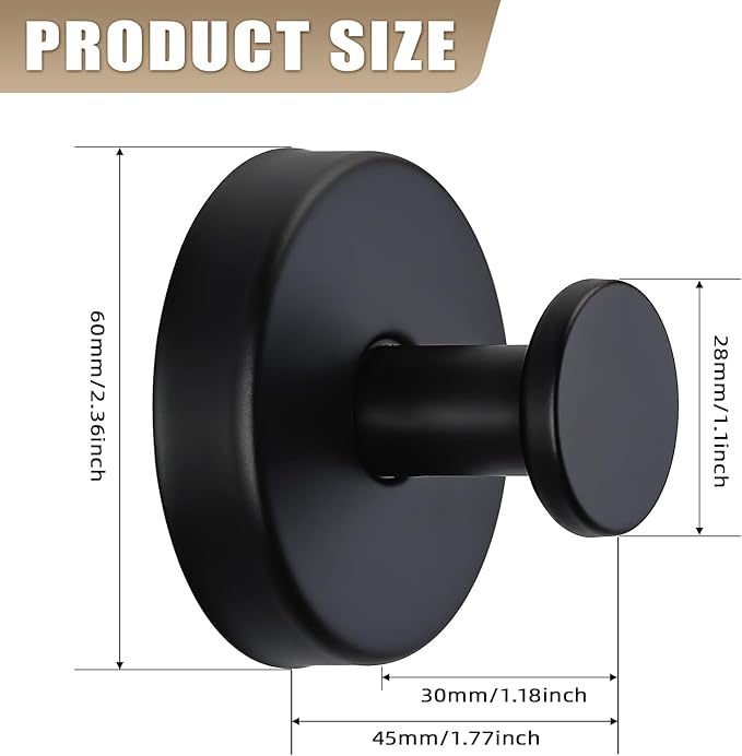 Suction Cup Hooks for Shower No-Drill Bathroom Hooks for Towels, Robes, Loofah Mountable on Bathroom Walls, Kitchen, Glass, Mirrors, Tile and Smooth,Non-Porous Surfaces (2, Matte Black)