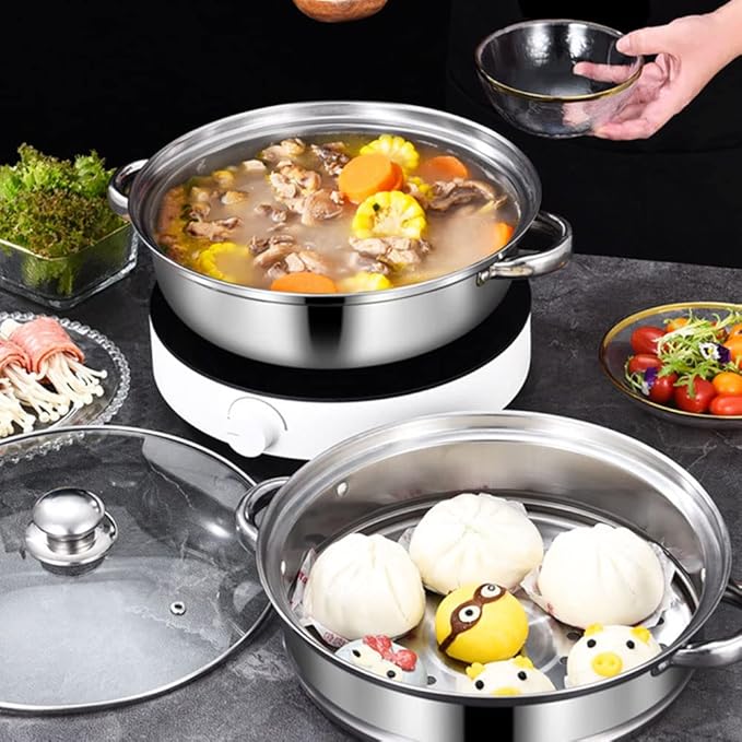 Steamer Pot for Cooking 11 inch Steamer Pot, 3-tier Multipurpose 18/8 Stainless Steel Steam Pot Cookware with Lid for Vegetable, Dumpling, Stock, Sauce, Food
