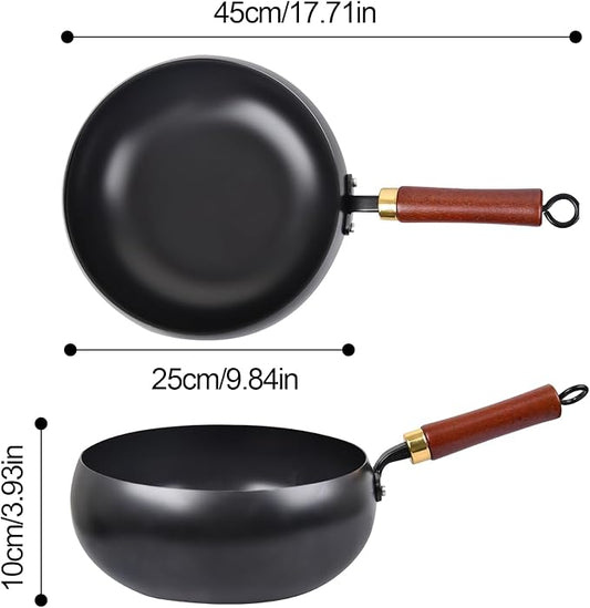 Suntuup Japanese Iron Pan, Uncoated Thick Iron Pot, Hand-Forged Non-Stick Stir Fry Pans Without Chemical Coating, Durable Rust-Free Flat Bottom Pan