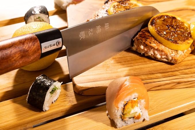 Traditional Japanese Professional Santoku Kitchen Chef Knife – Premium 7-inch High Carbon Stainless Steel Ultra Sharp Knife with High Corrosive Resistance in a Double Bevel Edge, Best Home Kitchen