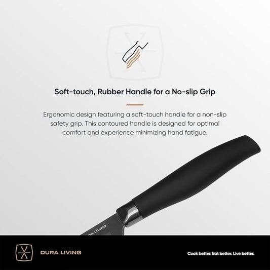 Steak Knives, Steak Knives Set of 8, Nonstick Titanium High Carbon Stainless Steel Serrated Steak Knife, Soft Grip Handle, With Sheaths, Black Knife Set