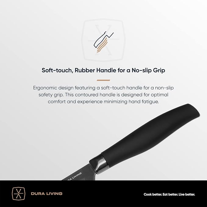 Santoku Knife - 7 Inch Black Nonstick Titanium Plated Stainless Steel Ultra Sharp Blade, With Ergonomic Comfort Grip Handle Asian Chef's Knife, With Matching Sheath