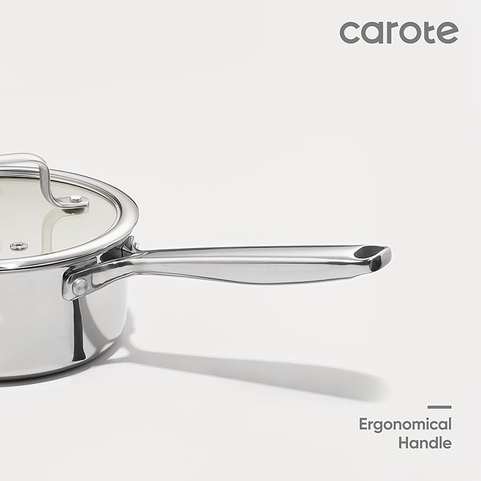 CAROTE 1.6Qt & 3.0Qt Stainless Steel Saucepan Set, Ceramic Pot Sets Non-Stick Non-Toxic Kitchen Cookware, Small Cooking Pots with Lids, Oven Safe, Induction Sauce Pan, Even Heating