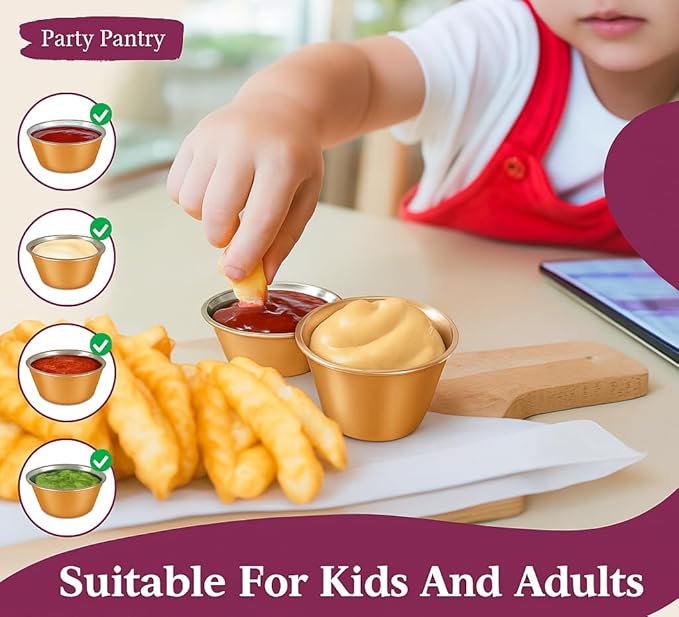 24 pcs Rose Gold Copper Stainless Steel Condiment Small Sauce Cups - Round Ramekin Dipping Ramiken, Commercial Grade Metal Condiment for Ketchup, Soy Sauce, Vinegar, Butter