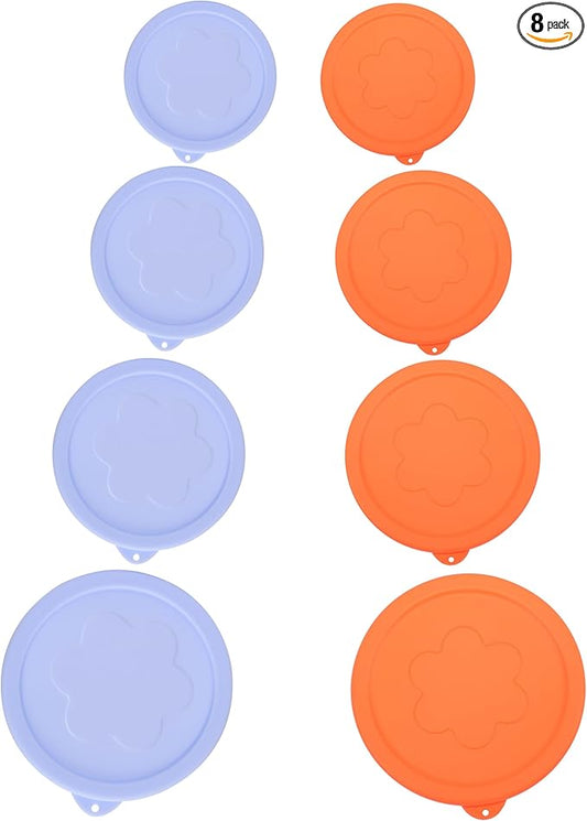 1 Cup 2 Cup 4 Cup 7 Cup Round Silicone Replacement Lids for Pyrex 7202-PC, 7200-PC, 7201-PC, 7402-PC Glass Bowls, 8 Pack Storage Cover, Microwave & Dishwasher & Freezer Safe