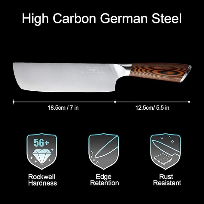 Nakiri Knife 7 Inch, Vegetable Chef's Knife With High-Carbon Stainless Steel & Ergonomic Handle Suitable for Kitchen & Restaurant