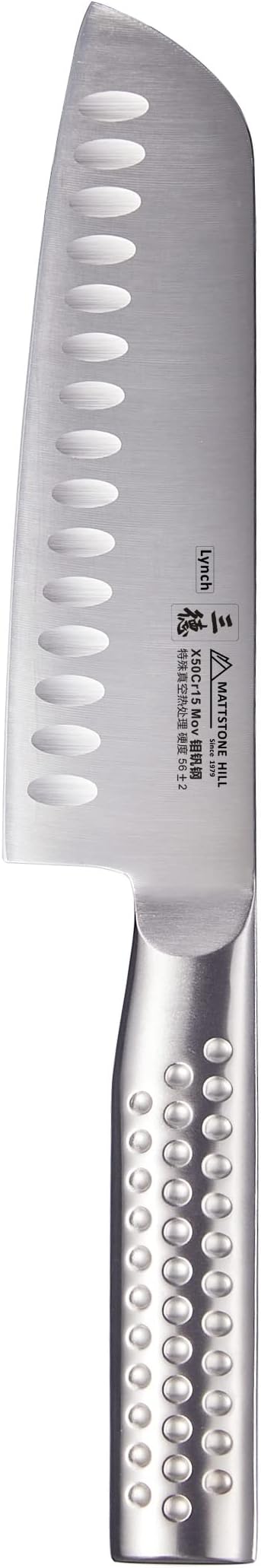 Santoku Knife - MATTSTONE HILL 7" Hollow Edge Asian Knife, Chef Knife, Kitchen Knife, German Steel, 304 Stainless Steel Handle
