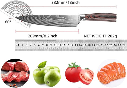Kitchen 8 Inch Chef's Knife, Professional Japanese Chef Knives with High Carbon Stainless Steel Ultra, Sharp Knives with Ergonomic Color Wooden Handle for Cooking Meat, Fruits, Vegetables.
