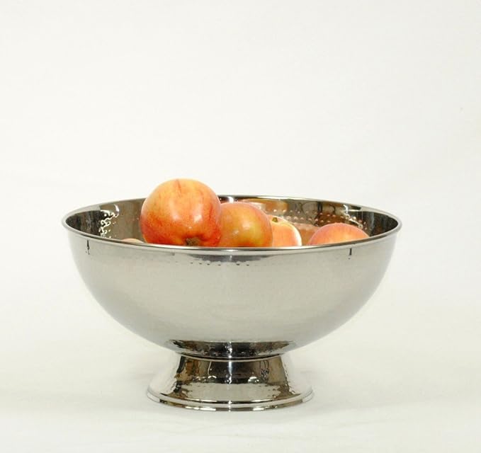 3SCompany Hand-Hammered Stainless Steel Fruit and Punch Bowl - 12" Diameter, 6.5" Tall, Dishwasher Safe - Elegant and Sturdy Serving Solution