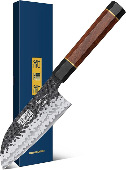 Santoku Knife 5 Inch, Professional Japanese High Carbon Steel Chef's Knife, Ultra Sharp Kitchen Knife with Octagonal Rosewood Handle