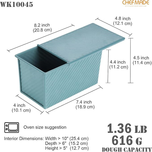 CHEFMADE Pullman Loaf Pan with Lid, 1 lb Dough Capacity Non-Stick Bread Pan Carbon Steel Bakeware Toast Mold with Cover for Baking Bread - Green