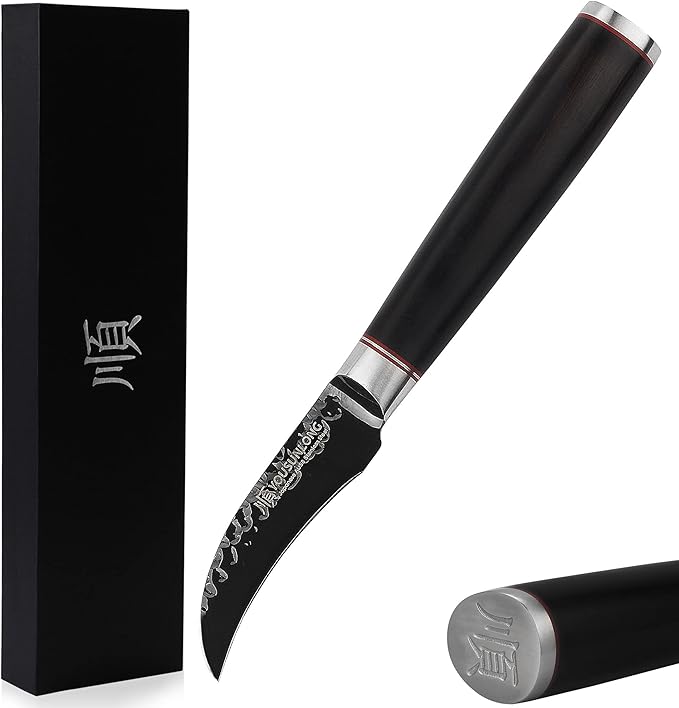 YOUSUNLONG Paring Knife 3.5 Inch Fruit Knife - Japanese AUS8 Steel Black Titanium Coating Blade - Natural Leadwood Handle