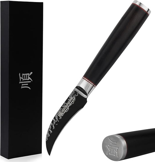 YOUSUNLONG Paring Knife 3.5 Inch Fruit Knife - Japanese AUS8 Steel Black Titanium Coating Blade - Natural Leadwood Handle
