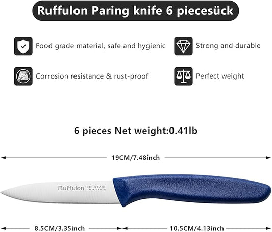 Paring Knife Fruit Knife Set (6 Pieces), Ultra Sharp Stainless Steel Vegetable and Fruit Knife with PP Plastic Ergonomic Handle for Cutting Fruits and Vegetables,Blue