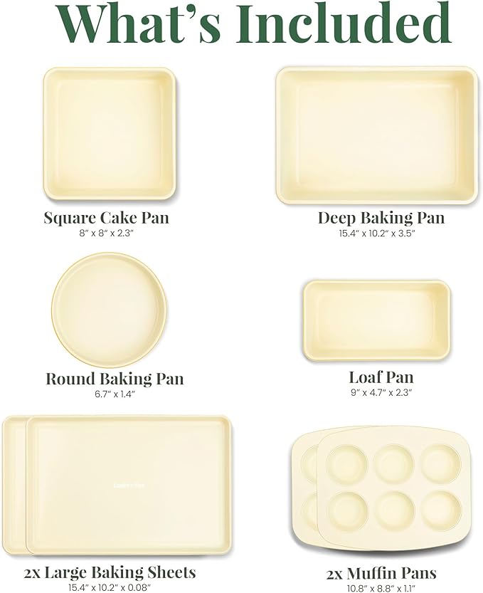 Larder & Vine 8-Piece Bakeware Set | Non-Stick Baking Set with Ceramic Finish | PFAS, PFOA, PTFE, and BPA Free Baking Essentials | Baking Sheets, Muffin Tins and Assorted Baking Pans | Limoncello
