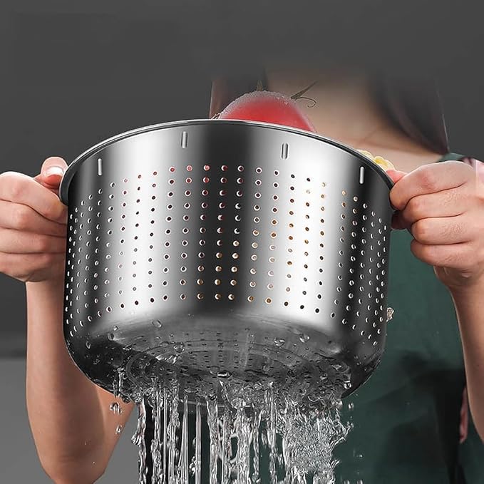 6L Stainless Steel Salad Spinner, Vegetable and Fruit Washer, Lettuce Dryer with Quick Spin and PP Lid – Multifunctional Kitchen Tool for Pasta and Fries