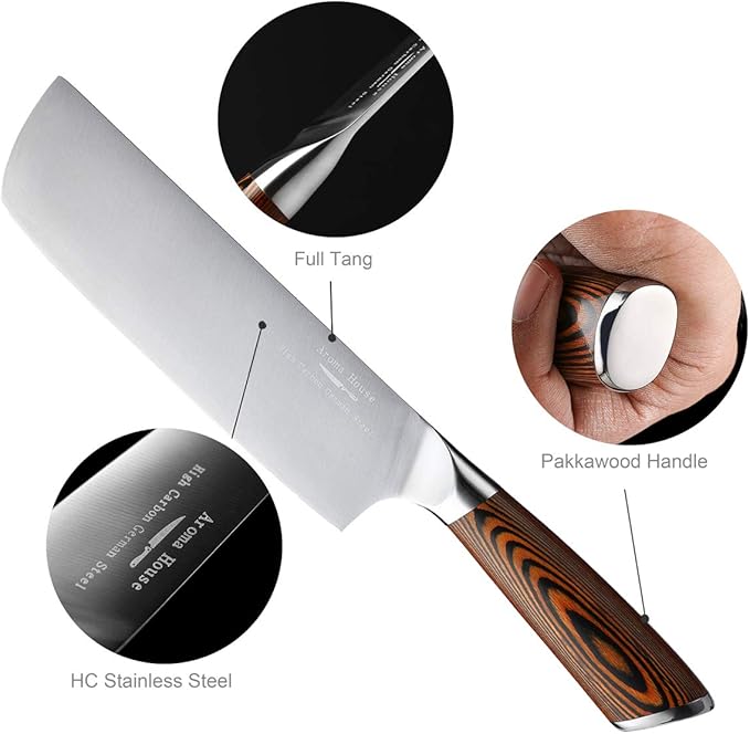 Nakiri Knife 7 Inch, Vegetable Chef's Knife With High-Carbon Stainless Steel & Ergonomic Handle Suitable for Kitchen & Restaurant