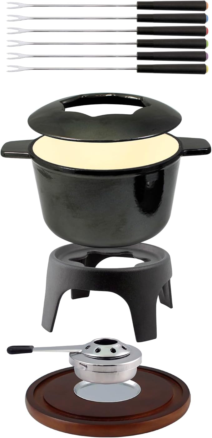 Swissmar Sierra 11 Piece Cast Iron Fondue Set - Metallic Black