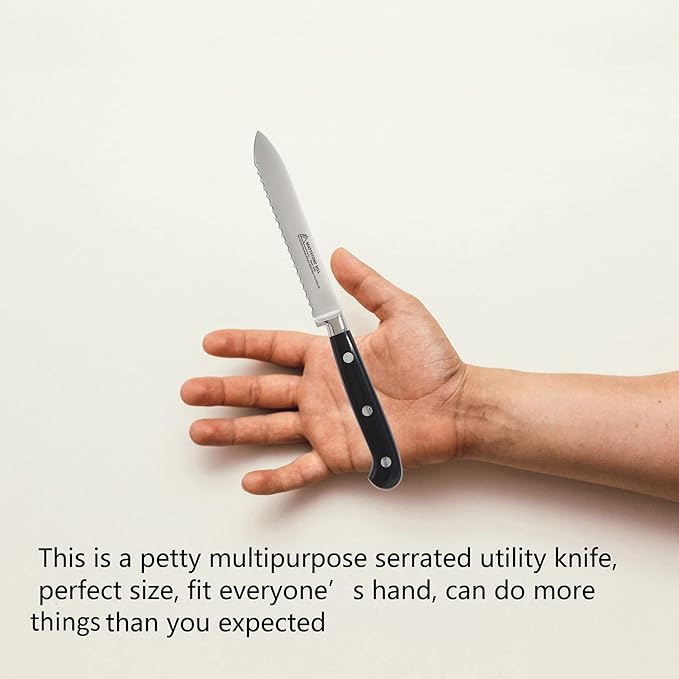 Serrated Utility Knife - MATTSTONE HILL 4.7" Kitchen Knife, German Stainless Steel Vegetable Knife, Paring Knife, Triple Rivet Handle