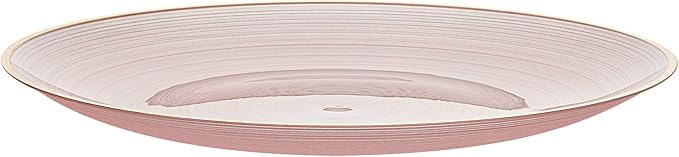 Restaurantware Plastic Plates 20 Pcs 10" Gold Rimmed Disposable Plates Heavy-Duty Pink Translucent Rippled Plastic Dinner Servers for Party, Weddings, Salads, Desserts, and Appetizers
