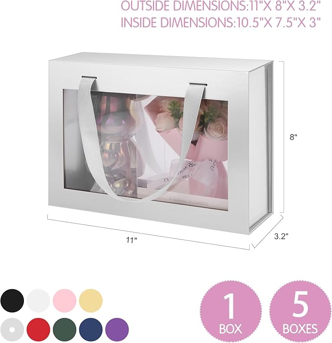 Silver Gift Box with Window, Clear Magnetic Gift Box for Present, Bridesmaid Proposal Box (11x8x3.2 Inches)