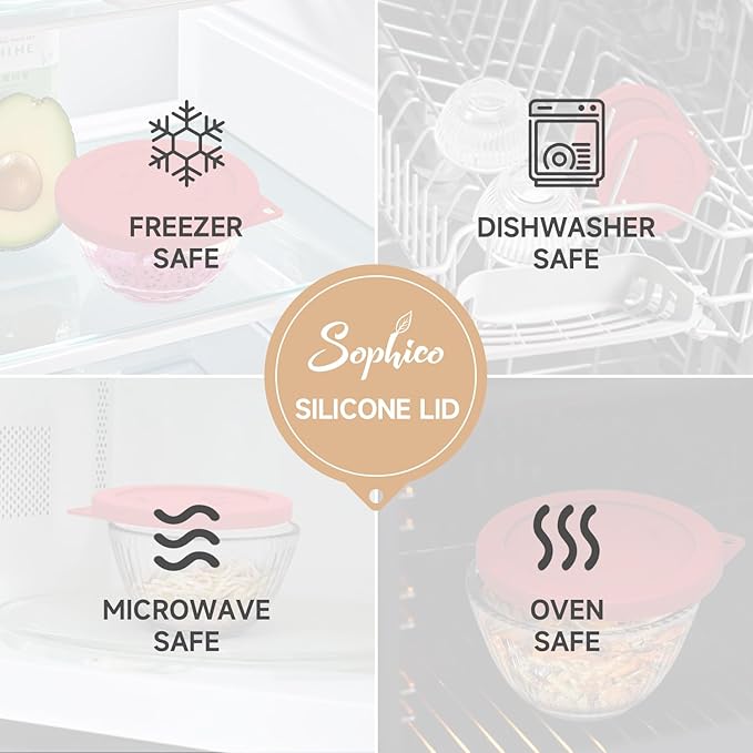 SOPHICO Silicone Replacement Lids for Pyrex Sculpted Glass & Tinted Glass Bowls Mixing Bowls, Lids For 7401-s 3-Cup(Container not included)