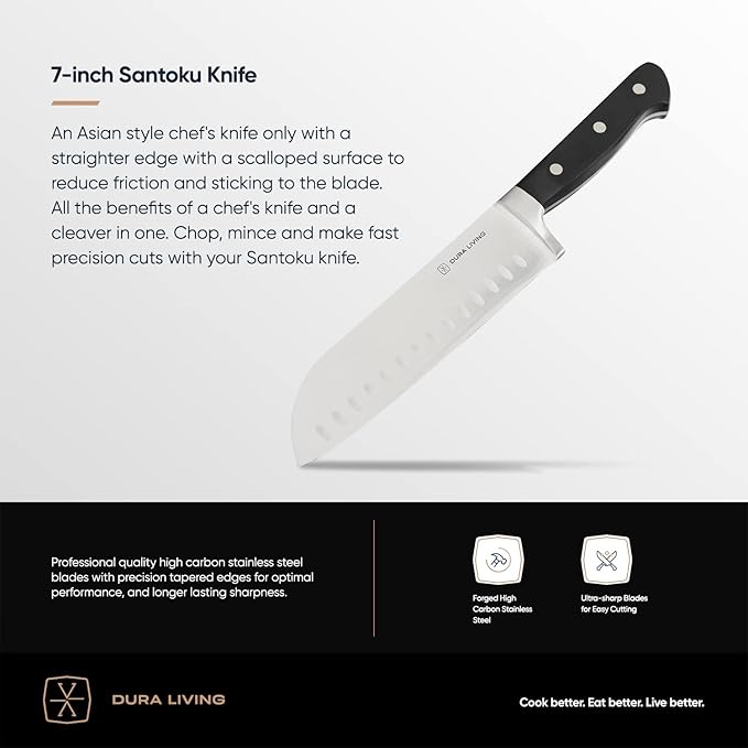 7-Inch Santoku Knife - Razor-Sharp High-Carbon Stainless Steel Blade, Forged Ergonomic Riveted Handle, Chef Knife for Chopping, Slicing & Dicing, Multipurpose Kitchen Knife, Home Chef