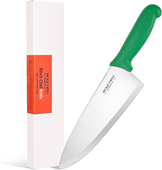 8 inch Japanese High Carbon Stainless Steel Chef Knife, Professional Extra Sharp Wide Cook Knife with Non-slip Ergonomic Handle, for Kitchen Home Restaurant
