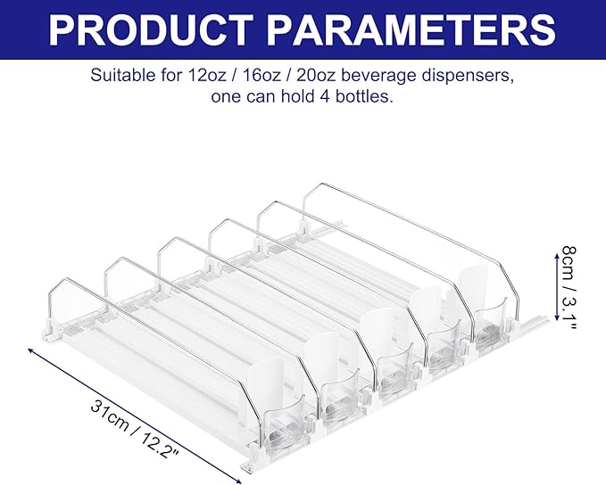 uxcell 5pcs Soda Can Organizer for Refrigerator, Self-Pushing Drink Organizer for Fridge, Width Adjustable Drink Dispenser Beverage Pusher For Pantry Vending Machine, White