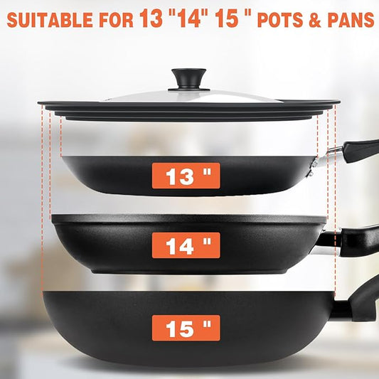 13-14-15 in Universal Lid for Oversized Pots, Pans and Skillets, Extra Large Pot Lid Tempered Glass Lid with Heat-Resistant Silicone Edge, Cookware Lids, Replacement Frying Pan Cover