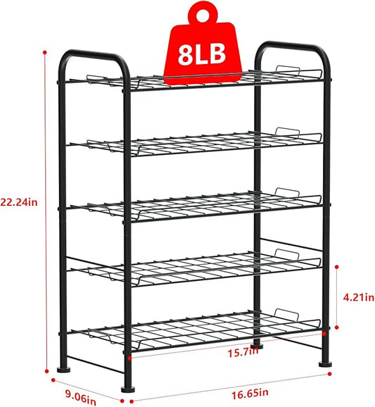 OYEAL Water Bottle Storage Rack 5 Tier Bottled Water Holder Organizer Freestanding Floor Beverage Soda Drink Stand Shelf for Kitchen Pantry Can Storage, Hold 30 Bottles, Black