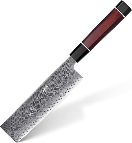 FINDKING Usuba Nakiri Knife 7 Inch, Damascus Vegetable Cleaver for Chopping & Mincing, Straight Edge, Japanese Style (Samurai Series)