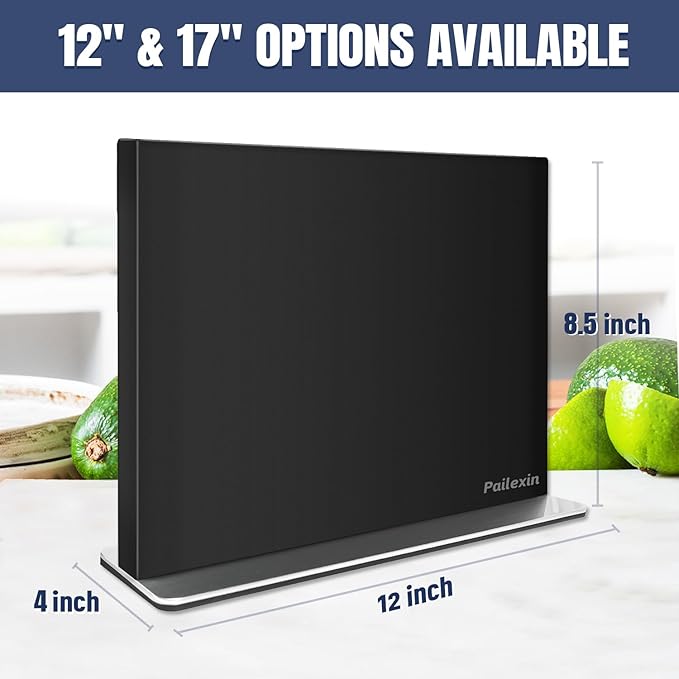 Magnetic Knife Block Without Knives—Black Stainless Steel Double-Sided Magnetic Knife Holder Stand with Strong Magnets, Knife Storage Organizer for Kitchen Counter top