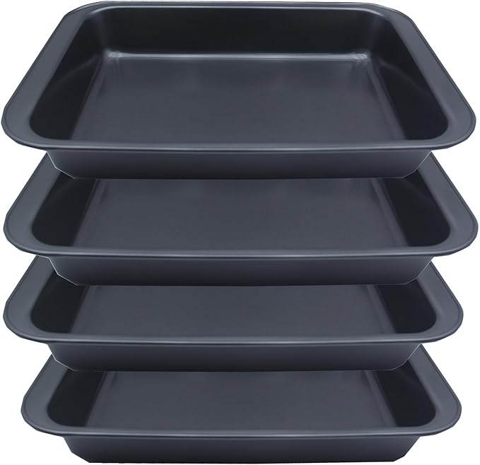4 Pack Rectangle Baking Pan, 12.6 x 8.6 Inch Deep Cookie Sheet Tray Nonstick, Heavy Duty Carbon Steel Oven Cake Pan for Brownies, Lasagna, Sheet Cakes, Roasting Vegetables, BPA Free