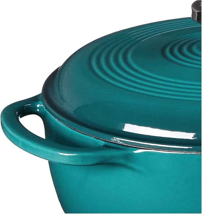 Lodge 4.5 Quart Enameled Cast Iron Dutch Oven with Lid – Dual Handles – Oven Safe up to 500° F or on Stovetop - Use to Marinate, Cook, Bake, Refrigerate and Serve – Lagoon
