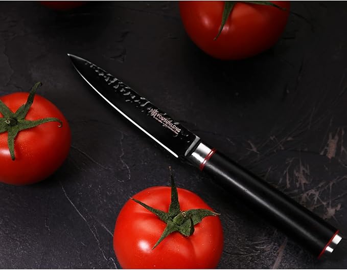 YOUSUNLONG Kitchen Utility Knife 5 Inch Multi-purpose knife Hammered Japanese AUS8 Steel - HRC Steel - Leadwood Handle