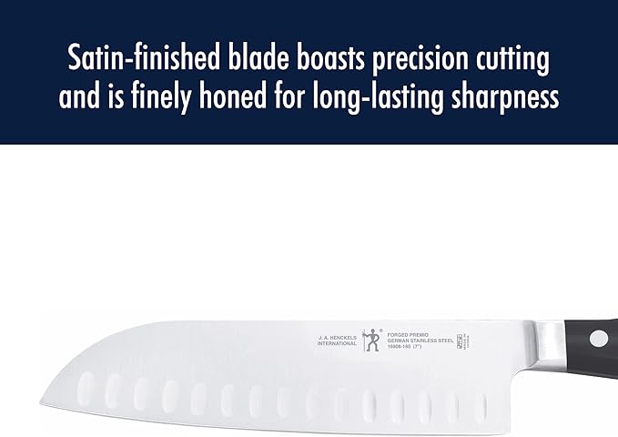 Henckels Forged Premio Hollow Edge Santoku Knife, 7-inch, Black/Stainless Steel