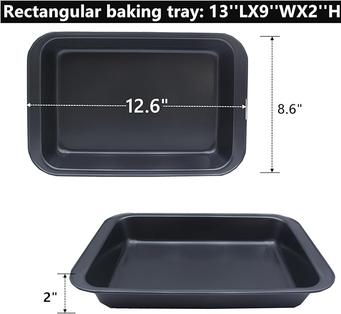4 Pack Rectangle Baking Pan, 12.6 x 8.6 Inch Deep Cookie Sheet Tray Nonstick, Heavy Duty Carbon Steel Oven Cake Pan for Brownies, Lasagna, Sheet Cakes, Roasting Vegetables, BPA Free